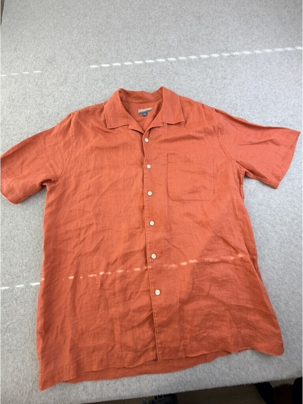 BREAKWATER Mens Linen Button Up Shirt M Orange Short Sleeve Camp Collar